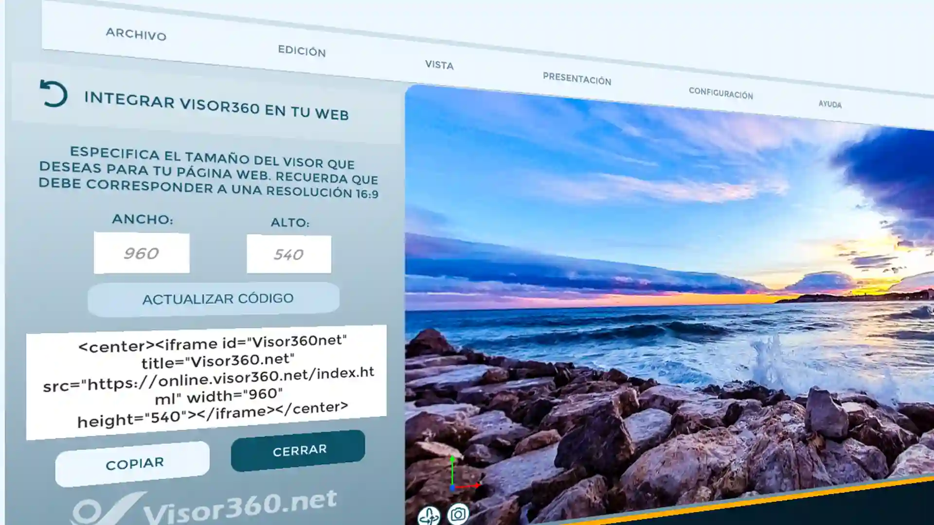 Integrar Visor360 en tu Web - Versión Online
